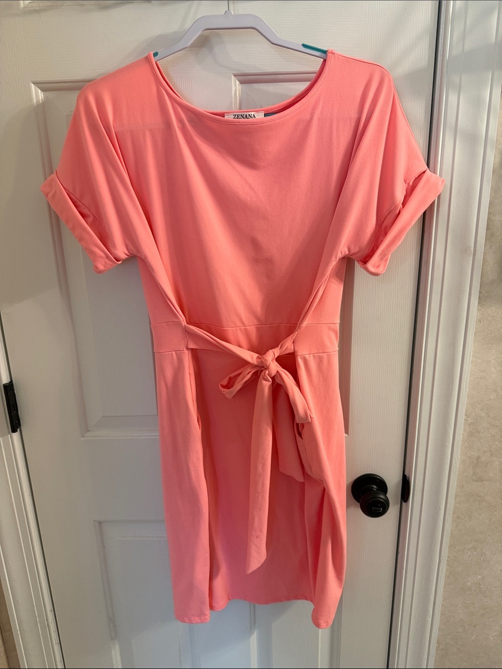 Zenana Outfitters Coral Tie-Waist Mini Dress